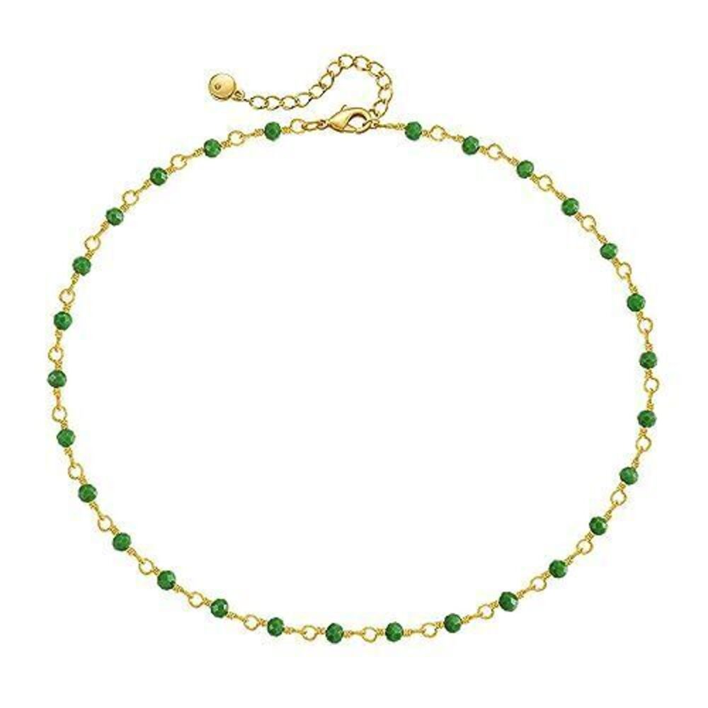 1954 Emerald Choker Necklace 18k Gold Plated Dainty Gold Green Crystal